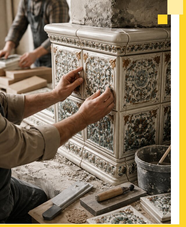 Изразцовые камины под ключ в Таганроге: проект и монтаж