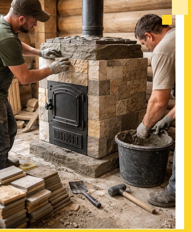 Облицовка банной печи под ключ в Таганроге: камень и плитка