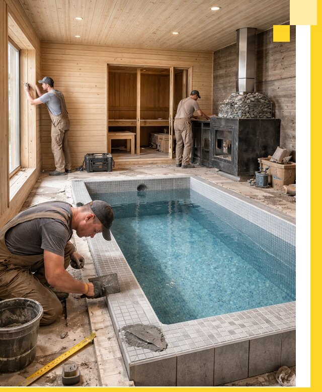 Проект бани с бассейном и сауной в Таганроге под ключ