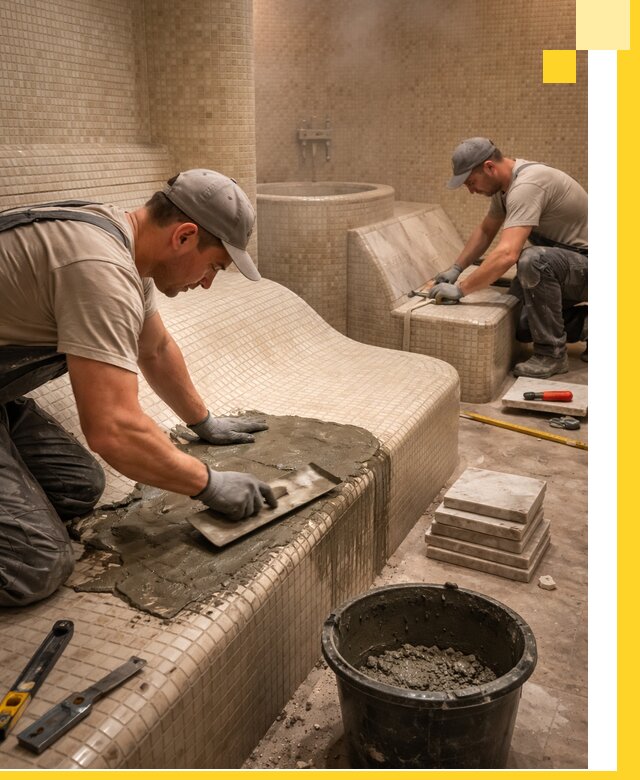 Лежаки для хамама под ключ в Таганроге, проект и монтаж