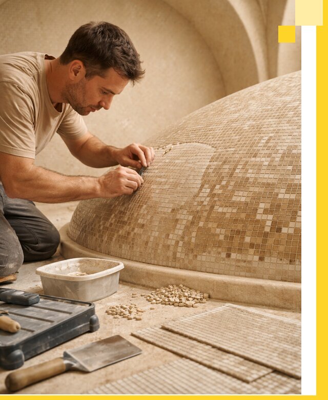 Профессиональная укладка мозаики для хамама под ключ в Таганроге